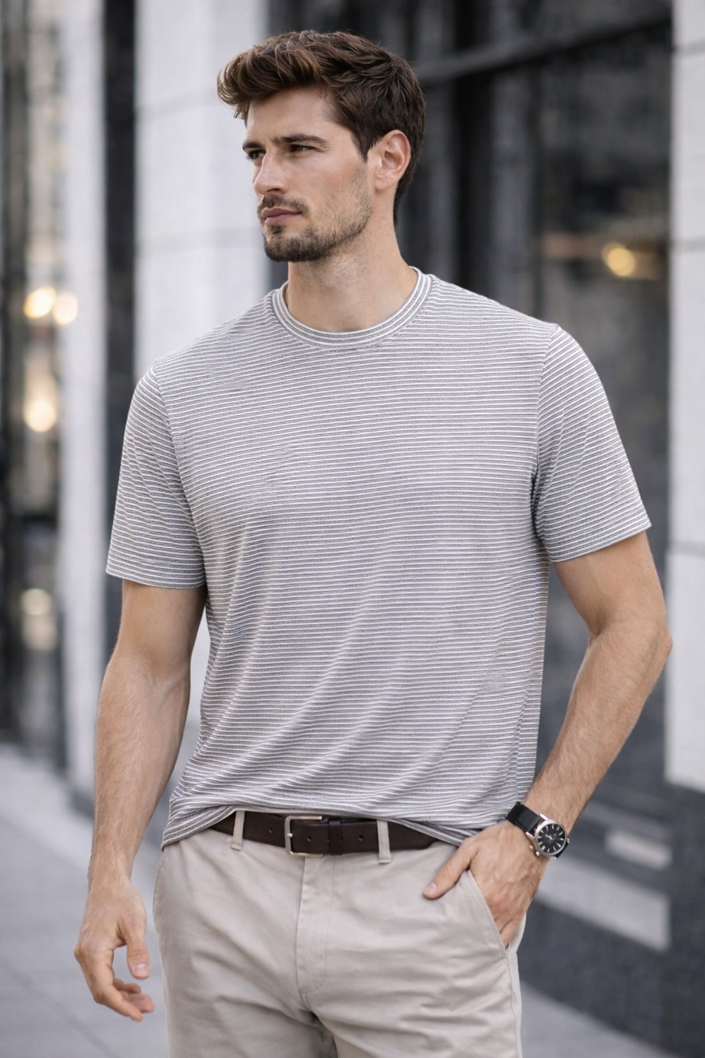 CLN-İNCE SIK ÇIZGILI T-SHIRT BISIKLET YAKA