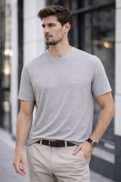 CLN-İNCE SIK ÇIZGILI T-SHIRT BISIKLET YAKA